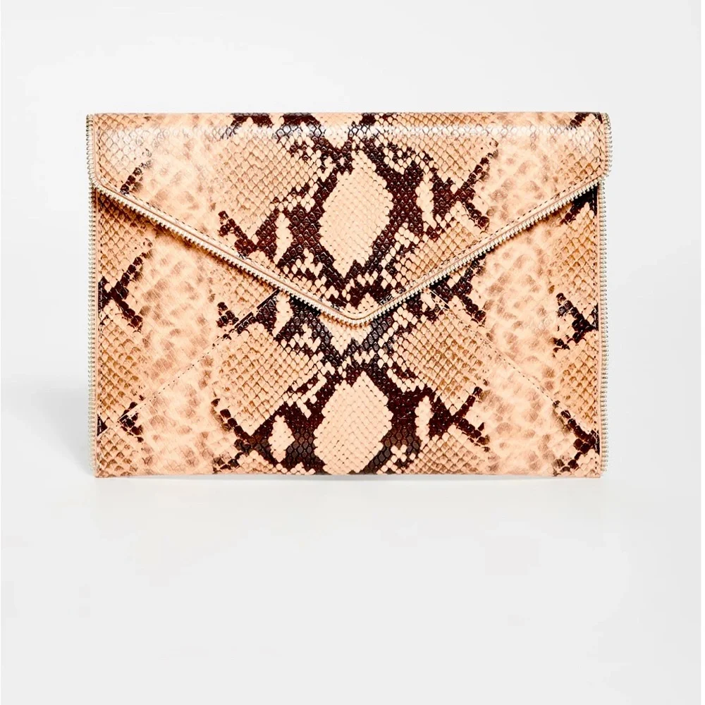 Rebecca Minkoff Pink Snake-Print Envelope Clutch